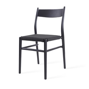 Nena-Liv eetkamerstoel zwart met warm oker zitkussen - walnoot houten onderstel