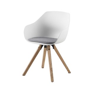 Nola-Fé draaibare eetkamerstoel rib beige - wit onderstel