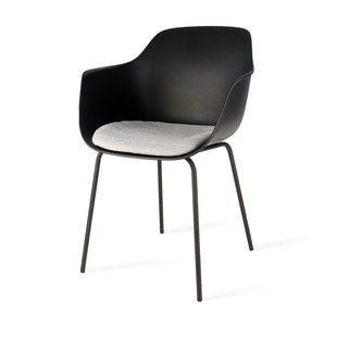 Nena-Liz eetkamerstoel wit met warm oker zitkussen - zwart houten onderstel