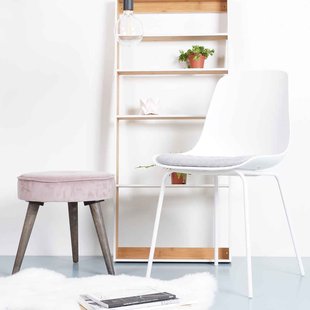 Nena-Liz eetkamerstoel wit met zeegrijs zitkussen - houten onderstel