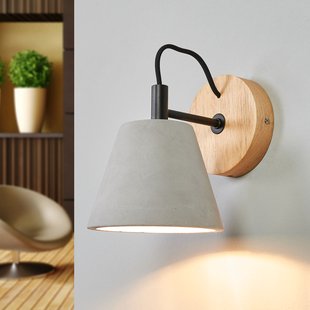 Lucide Possio - Wandlamp met betonnen kap en hout