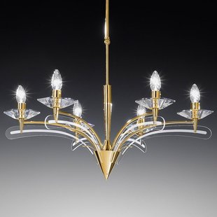 Metallux Kroonluchter ICARO, 6-lichts met kristalglas, goud
