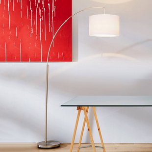 Brilliant Vloerlamp Clarie, wit, ijzerkleurig, 180 cm, stof/metaal