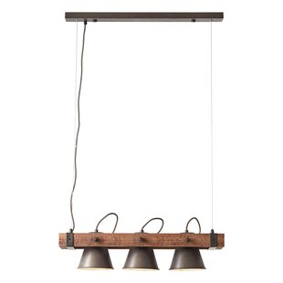 Brilliant Hanglamp Plow 3-lamps, zwart/hout donker
