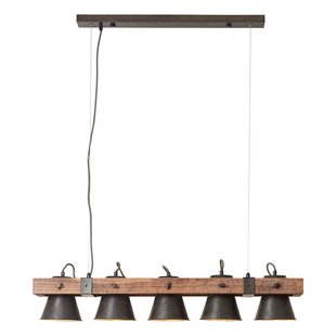 Brilliant Hanglamp Plow 5-lamps, zwart/donker hout