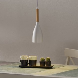 Ideallux Hanglamp Manhattan met houtdetail, wit