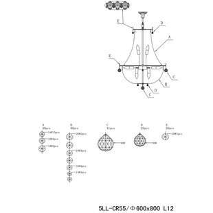 Clayre&Eef Kroonluchter CR55, 12-lamps, met glasbehang Clayre&Eef Kroonluchter CR55, 12-lamps, met glasbehang