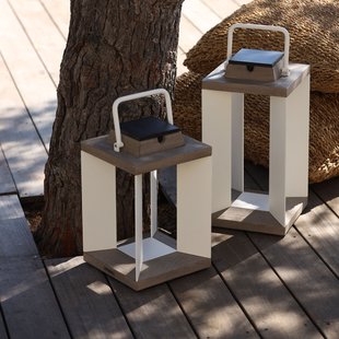 Les Jardins Teckinox LED-lantaarn op zonne-energie, teak/staal, 36,5cm