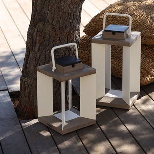 Les Jardins Teckinox LED-lantaarn op zonne-energie, teak/staal, 45,5cm