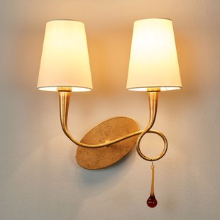 Mantra Iluminación Wandlamp Paola 2-lamps goud met textielen kappen