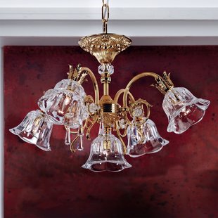 ORION Hanglamp La Boheme, goud, 5-lamps, kristalglas