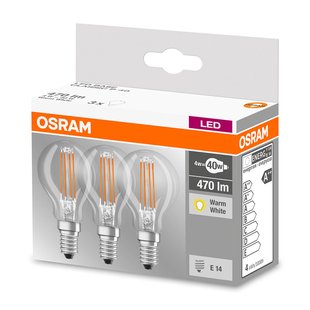 OSRAM LED gloeilamp E14 4 W, warmwit, set van 3