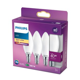 Philips LED kaarslamp E14 B35 4,3W mat 3/pak Philips LED kaarslamp E14 B35 4,3W mat 3/pak