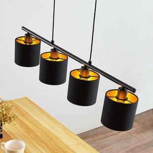Lindby Balk hanglamp Vasilia in zwart en goud