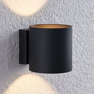 Lindby Mirza aluminium-wandlamp, rond, zwart