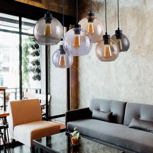 TK Lighting Cubus hanglamp, 74 cm, 6-lamps, helder/honing/bruin, glas