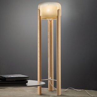 Vistosi Vloerlamp Sata kap in amber, voet hout licht