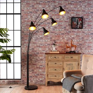 Lindby vloerlamp Lira, 5-lamps, hoogte 205 cm, zwart, goud