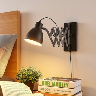 Lindby wandlamp Merle, zwart, 60 cm, leeslamp, uitschuifbaar