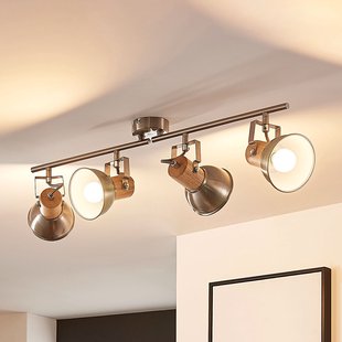 Lindby Dennis plafondlamp met hout, 4-lamps.