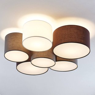 Lindby plafondlamp Laurenz, Ø 99 cm, 6-lamps, grijs/bruin