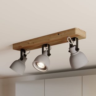 Lindby Spot Mitis, 50 cm, 3-lamps, grijs, hout, beton, GU10