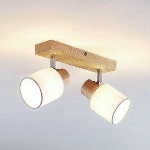 Lindby Wanessa plafondspot, 39cm, 2-lamps, hout, wit, E14