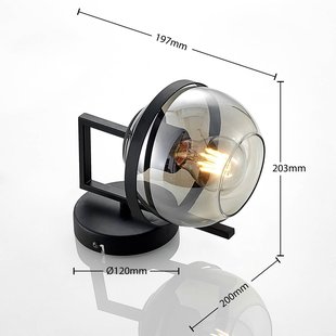 Lindby wandlamp Marinka, hoogte 20 cm, zwart, rookglas