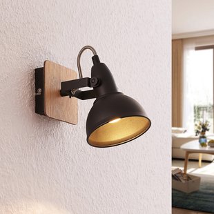 Lindby spot Aylis, hoogte 14 cm, zwart, hout, E14