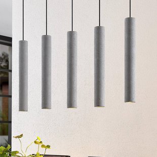 Lindby hanglamp Concretto, 100 cm, grijs, 5-lamps, beton