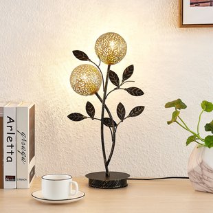 Lucande Evory tafellamp, 48 cm, 2-lamps, zwart/goud, G9 Lucande Evory tafellamp, 48 cm, 2-lamps, zwart/goud, G9