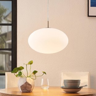 Lindby hanglamp Sonika, Ø 40 cm, nikkelkleurig, glas, E27
