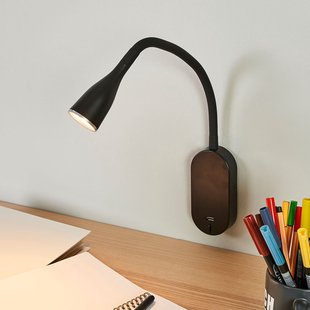 Lindby LED wandlamp Enna, 34 cm, zwart, schakelaar, USB
