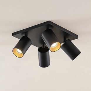 Arcchio spot Brinja, zwart, hoekig, Ø 6 cm, 4-lamps, GU10