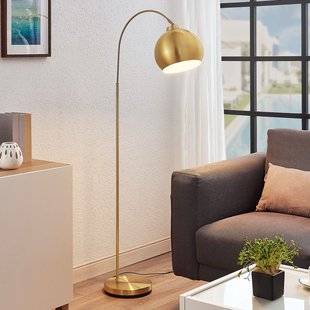 Lindby gebogen vloerlamp Moisia, messingkleurig, metaal, 148 cm