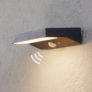 Lindby LED-zonne-buitenwandlamp Maresia, sensor, antraciet