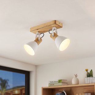 Lindby plafondspot Merela, wit, 28 cm, 2-lamps, hout, E14