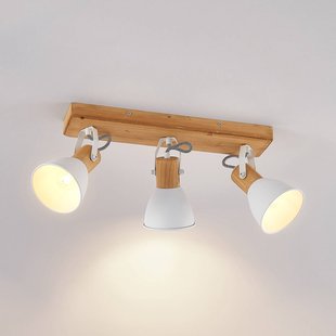 Lindby plafondspot Merela, wit, 45 cm, 3-lamps, hout, E14