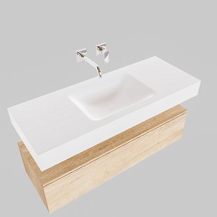 Badmeubel Ibiza 120 cm Washed Oak Spoelbak Dubbel Mat Wit (2 kraangaten)