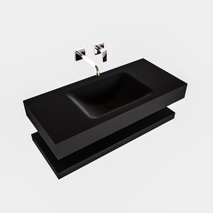 Badmeubel Ibiza 100 cm Solid Surface Planchet Spoelbak Links Mat Zwart (1 kraangat)