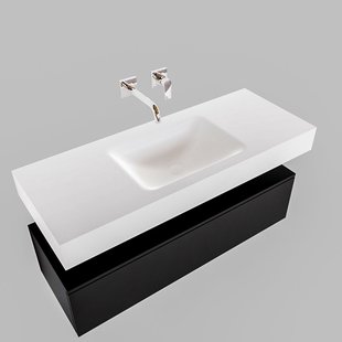 Badkamermeubel BWS Ibiza 120 cm Solid Surface Mat Zwart Wastafel Mat Wit (acht varianten)