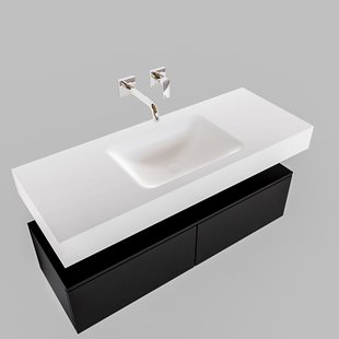 Badkamermeubel BWS Ibiza 120 cm Solid Surface Mat Zwart Twee Soft-Close Lades Wastafel Mat Wit (acht varianten)