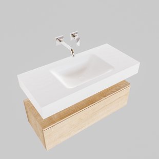 Badkamermeubel BWS Ibiza 100 cm Washed Oak Solid Surface Wastafel Mat Wit (zes varianten)