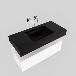 Badkamermeubel BWS Ibiza 100 cm Mat Wit Solid Surface Wastafel Mat Zwart (zes varianten)