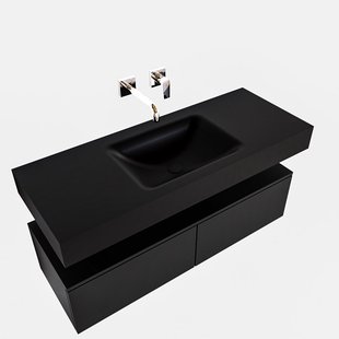 Badkamermeubel BWS Ibiza 120 cm Twee Soft-Close Lades Solid Surface Wastafel Mat Zwart (acht varianten)