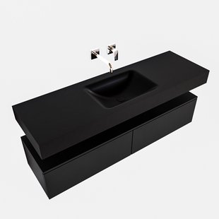 Badkamermeubel BWS Ibiza 150 cm Twee Soft-Close Lades Solid Surface Wastafel Mat Zwart (acht varianten)