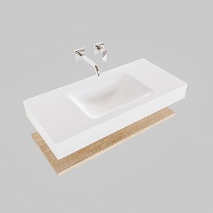 Badkamermeubel BWS Ibiza 100 cm met Washed Oak Planchet Solid Surface Wastafel Mat Wit (zes varianten)
