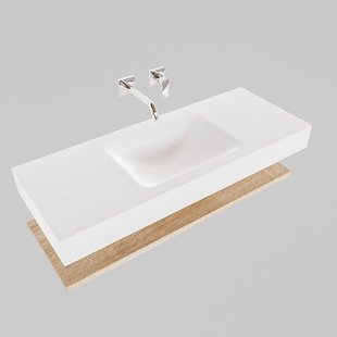 Badkamermeubel BWS Ibiza 120 cm met Washed Oak Planchet Solid Surface Wastafel Mat Wit (acht varianten)