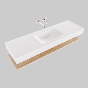 Badkamermeubel BWS Ibiza 150 cm met Washed Oak Planchet Solid Surface Wastafel Mat Wit (acht varianten)