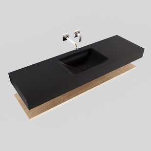Badkamermeubel BWS Ibiza 150 cm met Washed Oak Planchet Solid Surface Wastafel Mat Zwart (acht varianten)